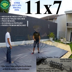 Capa para Piscina Super M: 11,0 x 7,0m PP/PE Cinza/Preto Cobertura Proteção +88m+88p+5b